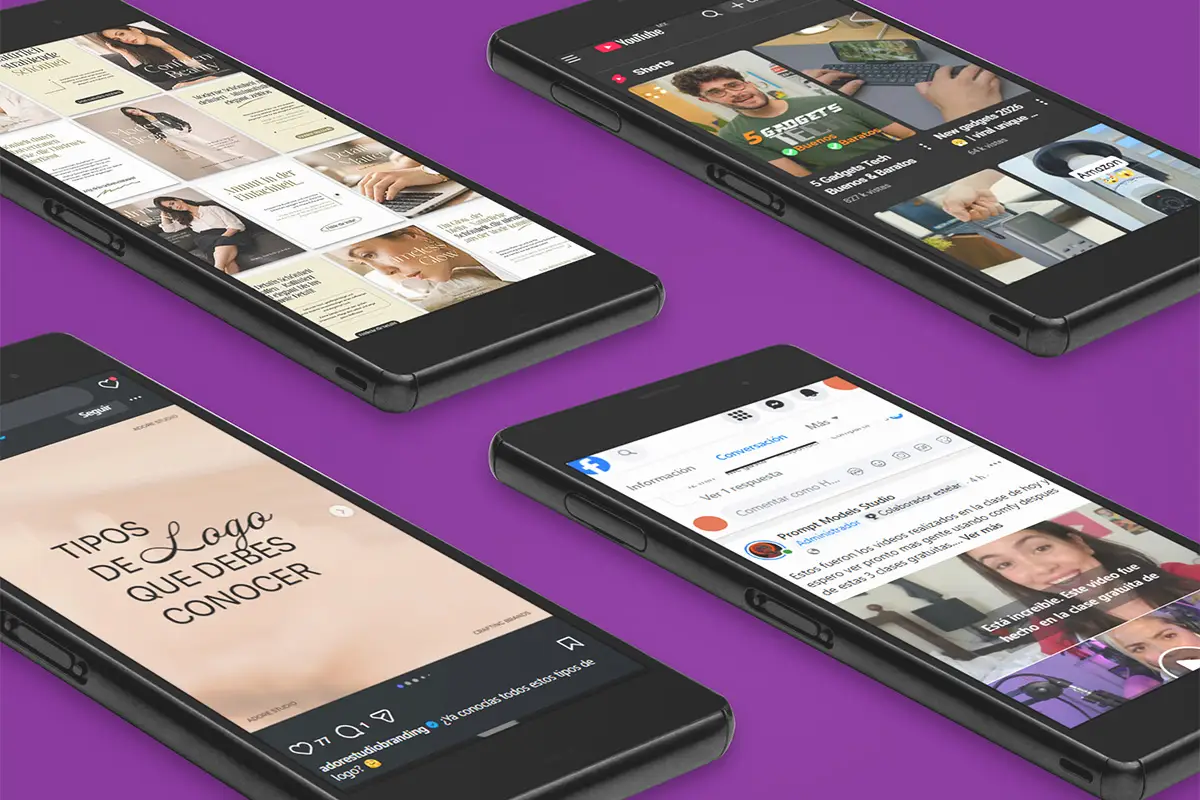 Gestión de redes sociales - Instagram, YouTube y Facebook en smartphones